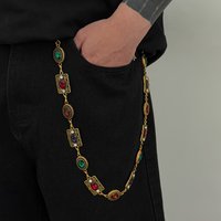 Ingemark Hip-Hop Red Green Acrylic Rhinestone Keychain Wallet Belt Chain for Men Luxury Hipster Pant Jeans Chain Street Jewelry