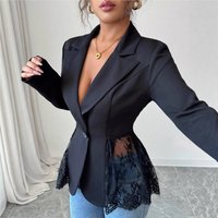 New Color-Blocking Lace-Wrapped Slim Fit A-Line Women's Blazer Casaco Feminino Blazer Femme