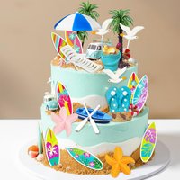 Hawaiian Surfboard Cake Decorations 23 Pieces, Summer Beach Style Cake Topper for Birthday Party Favors