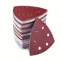 50Pcs Triangular Sanding Pads Set for Detail Sander Red Flocked 6-Hole Sandpaper for Wood Metal Polishing 60/80/120/180/240/320
