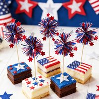 20Pcs Independence Day Theme Sequin Cake Toppers Fruit Forks for 4th of July American National Day Party Cupcake Decoration
