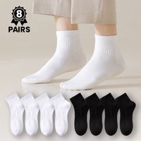 8 Pairs Men Crew Socks Black White Cotton Breathable Comfortable Business Casual Socks