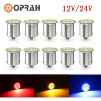 10pcs 12V/24V LED Bulb 1156 BA15S R5W R10W 1157 BAY15D 3014 22 SMD For Truck Turn Signal Lights Daytime Running Lamp 6000K White