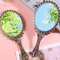 Vintage European Handheld Makeup Mirror Luxury Embossed Flower Hand Mirror Portable Cosmetic Mirror Vanity Tools for Women Gift