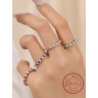 925 Sterling Silver Fashion Simplicity Multicolor Full Zircon Stackable Ring For Women Anniversary High Quality Fine Jewelry