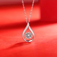 Huitan Chic Drop-shaped Pendant Necklace Female Engagement Jewelry with Bright Zirconia Hollow-out Style Accessories for Wedding