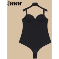 Jececer Bodysuit Body Slimming Tummy Reducing Push Up Shapewear Double-layer Fabric Compression Women's Underwear