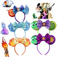 Fire Water Element Mickey Mouse Ears Headband Cartoon Bow Sequins Hairband Women Birthday Gift Girl Kids Party Hair Accessorie