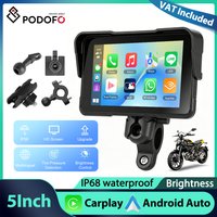 Podofo Motocyklowy Bezprzewodowy Odtwarzacz z Ekranem 5'' Smart Screen, Obsługą Carplay i Android Auto, Wodoodporność IP68, Monitorowanie Ciśnienia w Oponach, Regulacja Jasności