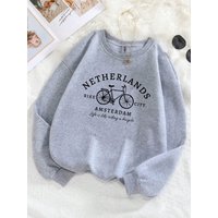 AliExpress teekossc Netherlands Amsterdam Bike Design Womens Pullovers Fleece Casual Sweatshirt Autumn Loose Clothes Crewneck All-Match Sportswears