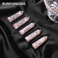Natural Cherry Blossom Agate Point Wand Healing Polished Flower Agate Hexagonal Column Energy Ore Mineral Obelisk Home Decor