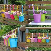 2/4PCS Iron Pastoral Balcony Pots Planters Wall Hanging Metal Bucket Flower Holder Vase Flower Pot Garden Decoration Supplies