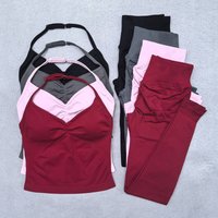 Seamless Yoga Set Women 2Pcs Padded Halter Tank Top Scrunch Butt Lifting Gym Leggings Set Woman Sportswear Workout Clothes