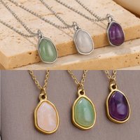 Vintage Natural Stone Oval Pendant Necklaces For Women Men Gold Color Opal Necklaces Stainless Steel Jewelry Best Friend Gift