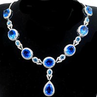 48x16mm Eye Catching created Green Peridot Swiss Blue Topaz Purple Spinel CZ Woman's Dating Silver plated Necklace 18-19.0inch