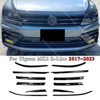 Dla VW Tiguan MK2 R-Line 2017-2021 Przedni zderzak Reflektor Brwi Środkowa kratka Światło przeciwmgielne Czarne listwy Naklejki Wykończenie