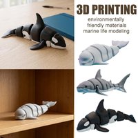 3D Printed Small Animal Joint Flexible Simulation Shark, Killer Whale Ornament Great White Shark Ornament Home Decoration