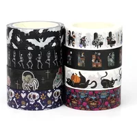 1pc 10M Deco Bat Rose Skull Black Cat Haunted House Halloween Masking Washi Tape Set for Scrapbooking Cute Journal Stationery