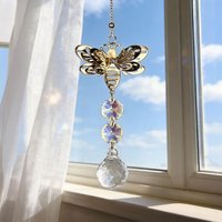 1 Piece Bee Wind Chime - Metal Rotating Light Catcher with Colorful Crystals, Large Wasp Garden Art Decoration, Perfect for Indoor and Outdoor Decor, Ideal Gift for Beekeepers or Gardeners, Uses