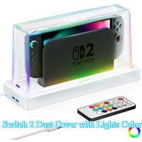 Dust Cover with LED Colors Light Base For Switch 2 Case , Acrylic Display Case Anti-Scratch Waterproof Dock Cover Switch 2