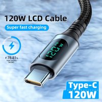 Ultra-Super Fast Charge Cable 120W 6A USB A To Type C Nylon Data Cord For Xiaomi Redmi Samsung With Led Digital Display Cable