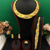 JRH Gold Plated Brass Women's Jewelry Set with Cubic Zirconia Necklace Earrings Ring Daily Wear Luxury Accessories for Ladies