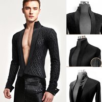 Male Sexy V-Neck Latin Dance Competition Tops Long Sleeve Tango Ballroom Dancing Clothes Samba Rumba Performance Costume VDB5185