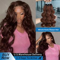 Lightweight Body Wave Raw Brazilian 100% Human Hair Braiding Hair #4 Brown Miracle Knots Feather Crochet Human Hair Extensions