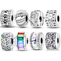 Hot Sale Clip 925 Sterling Silver CZ Heart Clip Charms Safey Chain Stopper Bead Charm Fit Bracelet Jewelry DIY