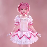 Magica Kaname Madoka Cosplay Costume Pink Dress with Necklace Cosplay Costume Accessories Halloween Party Props