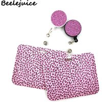 Pink Leopard Print Fashion Women Card Holder Lanyard Retractable Badge Nurse Doctor Student Exhibition ID Card Clip Badge Holder