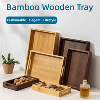 Decorate Tray Rectangular Bamboo Wooden Tray Walnut Color With Handle Serving Tray Dessert Pallet Coffee Table