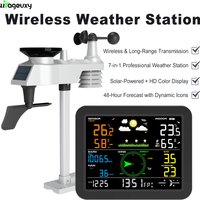 Wireless Weather Station 7-in-1 HD Color Screen Indoor/Outdoor Thermometer Hygrometer Barometer Wind Rain Gauge For Home