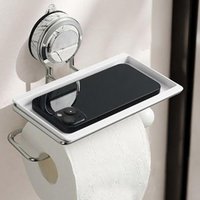 No Drilling Suction Up Stainless Steel Toilet Paper Holder Wall Mount Tissue Roll Dispenser Organizer Shelf For Bathroom