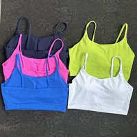 Solid Color Tight Fitness Women Sport Bra Spaghetti Strap Gym Yoga Bra Athletic Underwear Soft Top Workout Train With Chest Pad