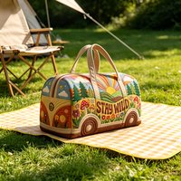 1pc Vintage 70s Hippie Duffle Bag, Boho Quilted Camper Van Travel Bag, Retro Floral Weekender Bag for Free Spirits