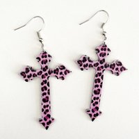 Y2K Jewelry Leopard Print Cross Earrings for Women Fashion Cute Sexy Drop Earrings Punk Goth Accessories Charms