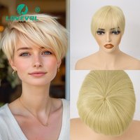 Lovevol Short Hair Toppers for Women Real Human Hair 4.5*5inch Base Cut with Bangs for Women with Thinning Hair 613# Hairpiece