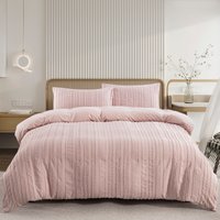 Tufted Boho Duvet Cover Queen King Pink Bedding Set Soft 2/3 Pcs Farmhouse Shabby Chic Embroidery Comforter Cover For Girl Women