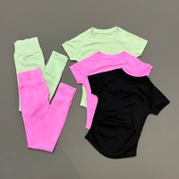 2 Pieces Women Yoga Set Slim Short Sleeve Top High Waist Leggings Seamless Workout Gym Fitness Quick Dry Sportswear Suit