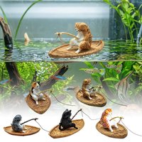 Aquarium Decorations Kitten Fishing Resin Figurine Aquarium Decor for Garden Pond Home Office Landscaping Outdoor Aquatic River