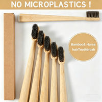 4-Pack Horse Bristle & Bamboo Toothbrush-Luxurious&Soft Horse Bristles-Fully Biodegradable - Plastic&Nylon Free-Quick Dry Design