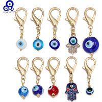 Lucky Eye 3pcs/set Turkish Evil Eye Bead Keychain Set Alloy Round Fatima Hand Key Chain Bag Car Keyring pulseras bijoux צמידים