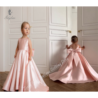 Pink Fluffy Toddler Girl Birthday Party Dress With Bow Cute Wedding Bridesmaid Photography Outfit For Girls