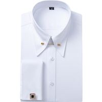 Embroidered French Cufflinks Men's Long-Sleeve Shirt with Collar Pins, Big Collar Dress Shirt for Business Formal Wear, Gentlema