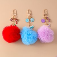 Cute Soft Plush Faux Rabbit Fur Ball Keychain Christmas Key Ring for Women Girls Handbag Pendant DIY Jewelry Gift