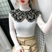 Sweet Lace False Collars Fungus Neck T shirt Women Retro Temperament Mesh T-shirt Renaissance See Through Splice Top Clothing