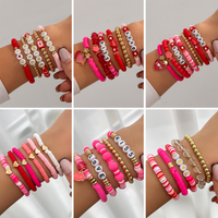 Ingemark 10 Styles Romantic Soft Ceramic Acrylic Beads Letter Chain Bracelet Boho Sweet Heart Bangles Y2K Aesthetics Jewelry New