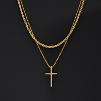 2Pcs Stainless Steel Cross Pendant Necklace For Men Titanium Steel Twisted Rope Box Chain Choker Women Hip Hop Punk Jewelry