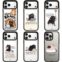 Tired Cat Pattern Acrylic Black Border Magnetic Phone Case Cover for IPhone 12 13 14 15 16 17 Pro Max Case for IPhone 17 Air